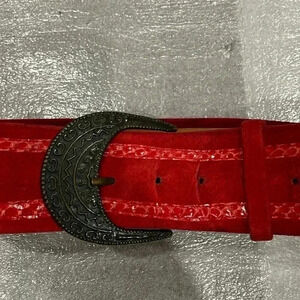 [30-38”]Vintage Century Canada Red Suede  Leather with Snake Skin deco Belt